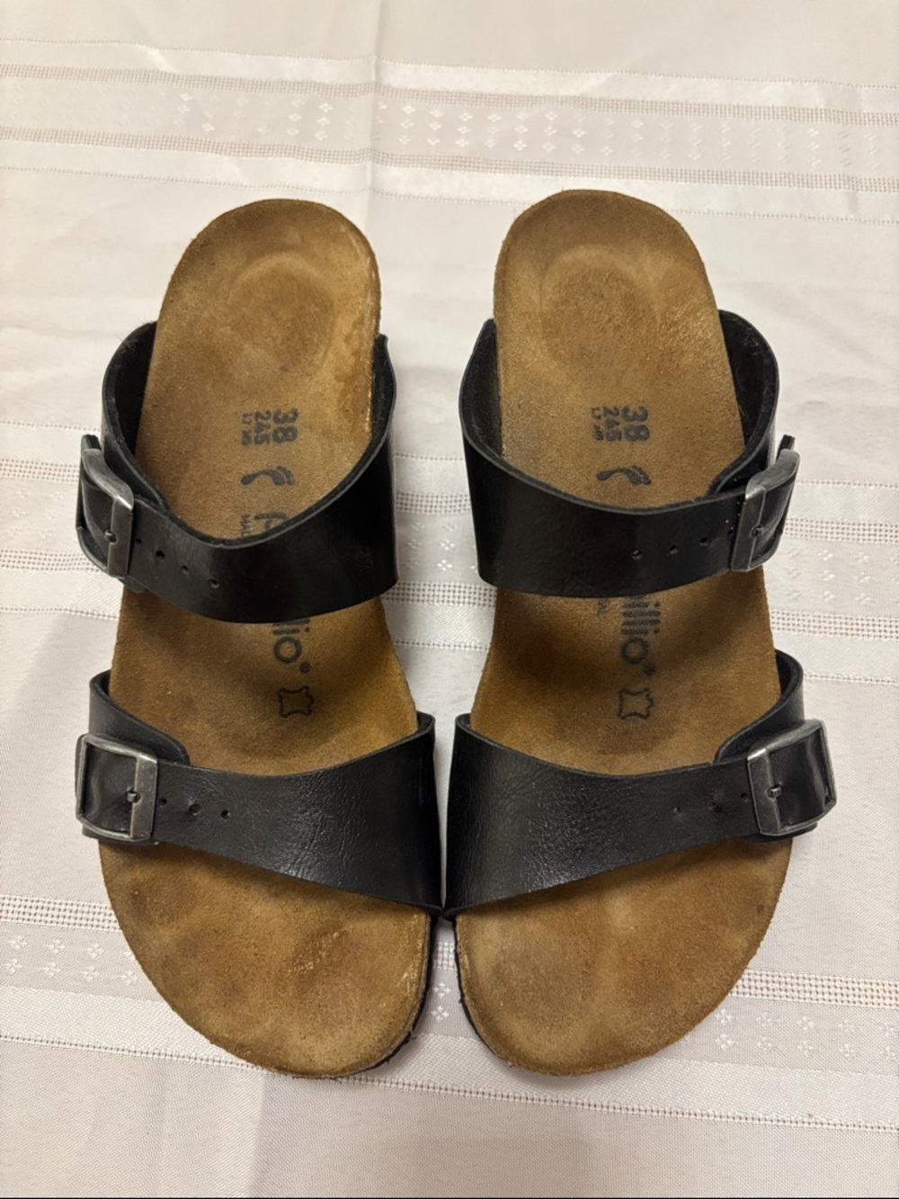 Papillio by Birkenstock Black Two-Buckle Cork Footbed Wedge Sandals